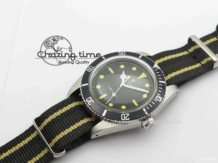 Strap SS Vintage On Dial Black A2836 Date Nylon No 1680 Submariner 0403